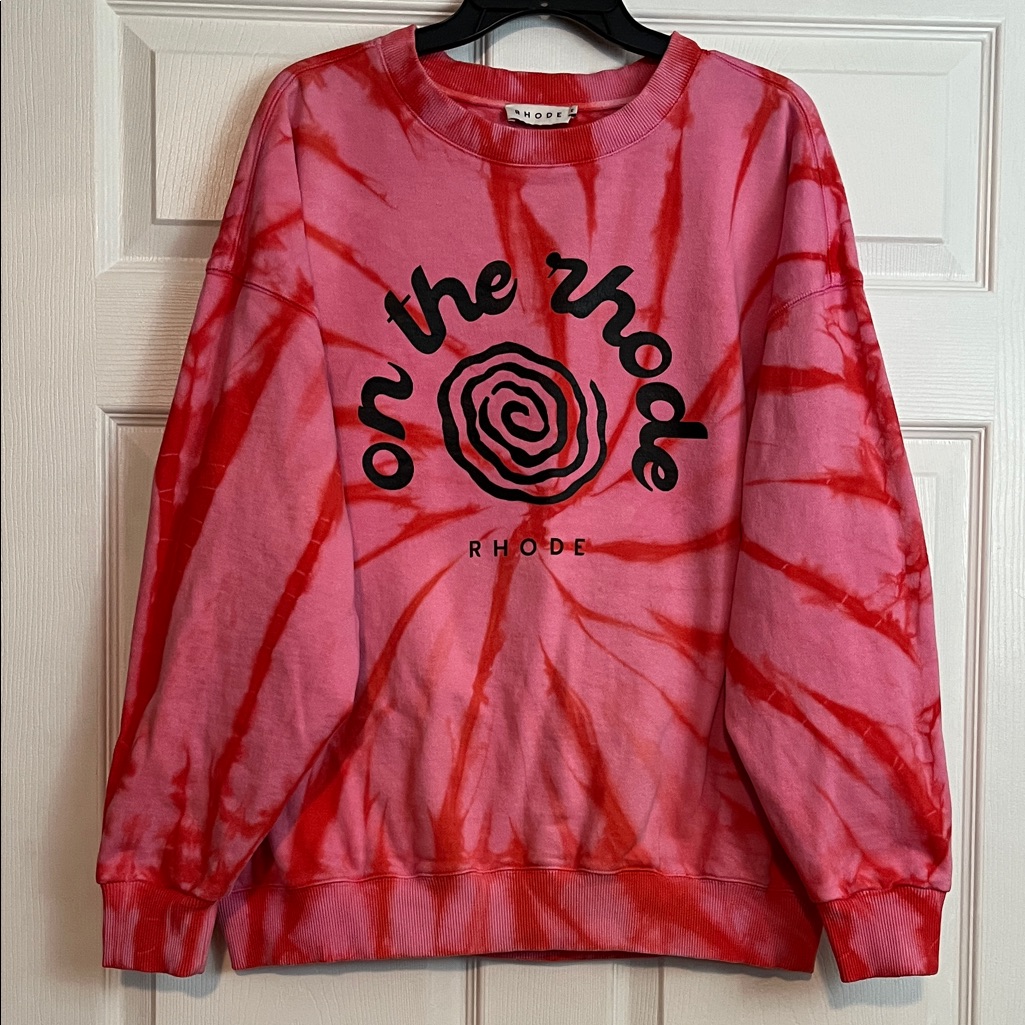 Rhode Logo Sweatshirt Xs Oversized Women's Cotton Pink Tie-Dye Crew Neck
